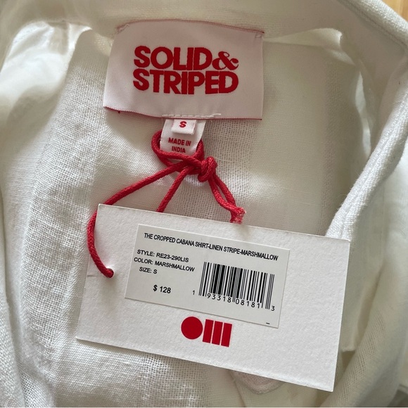 Solid and Striped The Cabana Linen Striped Cropped White Button Up Shirt NWT S - Picture 6 of 9